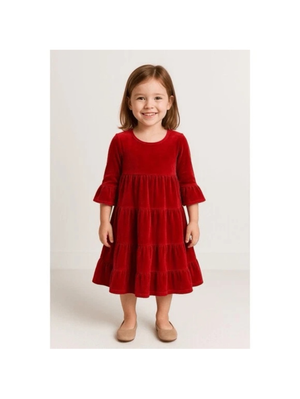Hanna Andersson Red Velvet Tiered Dress Size 110 US 5